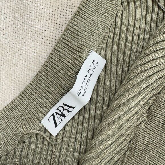 Zara Green Ribbed One-Shoulder Top Small - Picture 2 of 5